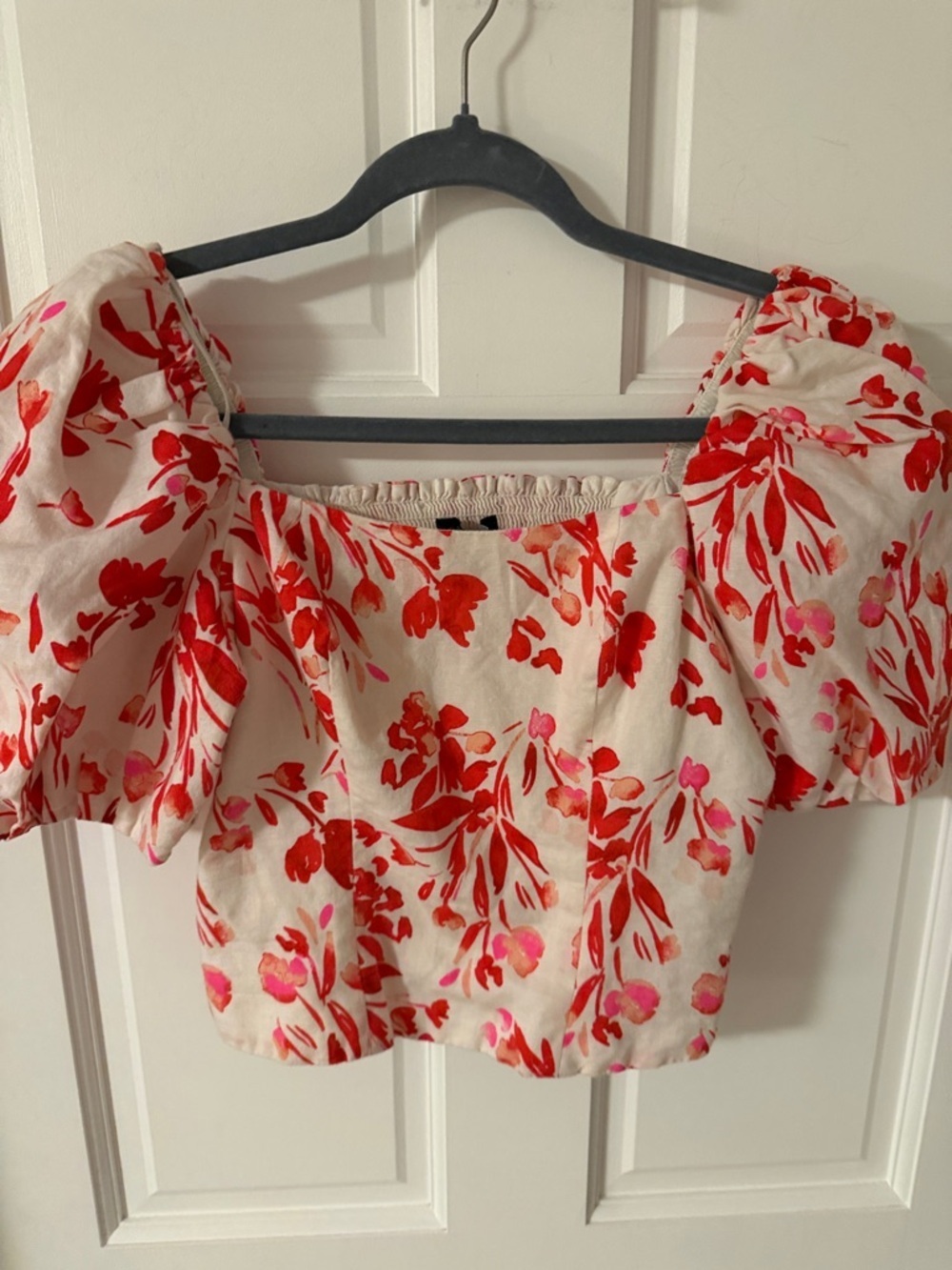 Banana Republic Cropped Linen Blend Floral Puff Sleeve Top Size Romantic XS